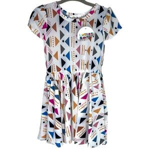 NEW Dot Dot Smile White Multicolor Geometric Cap Sleeve Dress 12-24M
